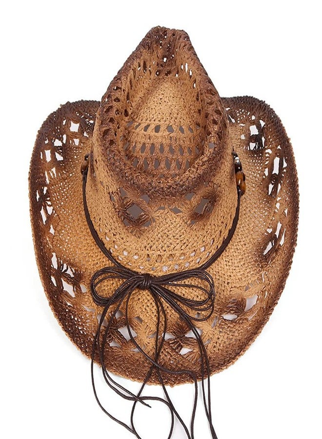 CeFurisy Woven Straw Cowboy Cowgirl Hat, Beach Hat Western Cowboy Hat for Clothing Costume Khaki - Image 4